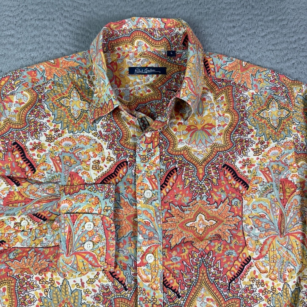 Robert Graham Shirt Mens L Floral Geometric Paisley Abstract Long Sleeve